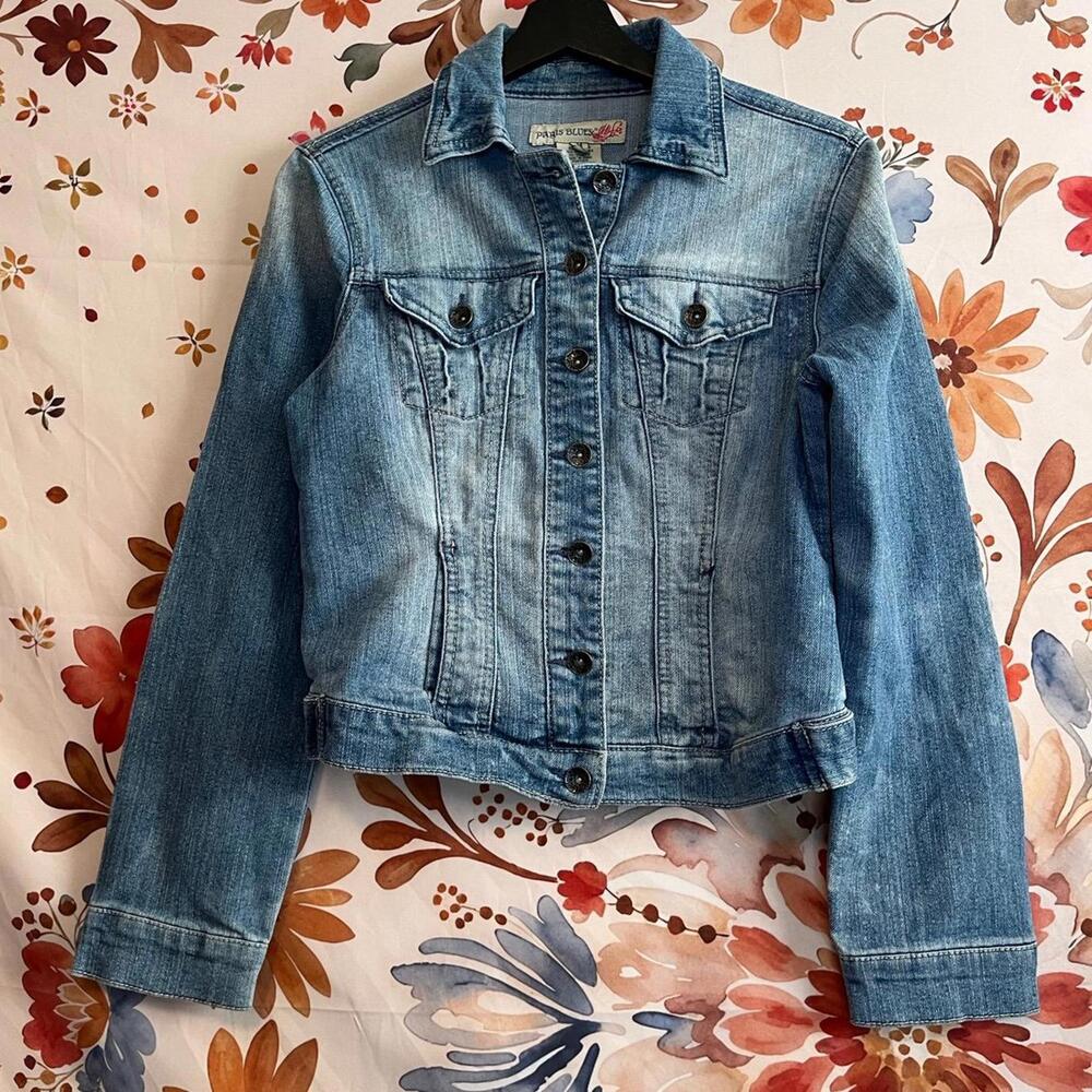 VTG Paris Blues Jrs M Distressed Jacket Acid Wash Button Denim Bratz Style